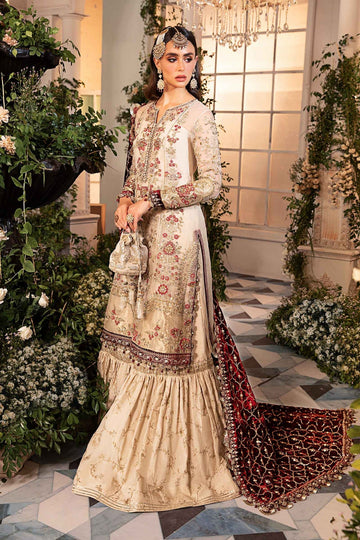 3 Piece Unstitched Embroidered Organza Suit | BD-2905-Ivory and Maroon-Default
